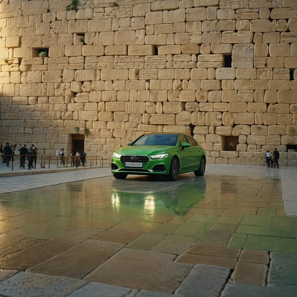 Green Luxury Car at Western Wall Plaza