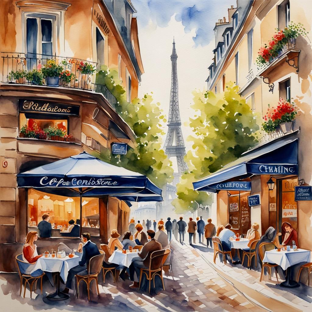 Watercolor depiction of a Parisian cafe - AI Generated Artwork ...