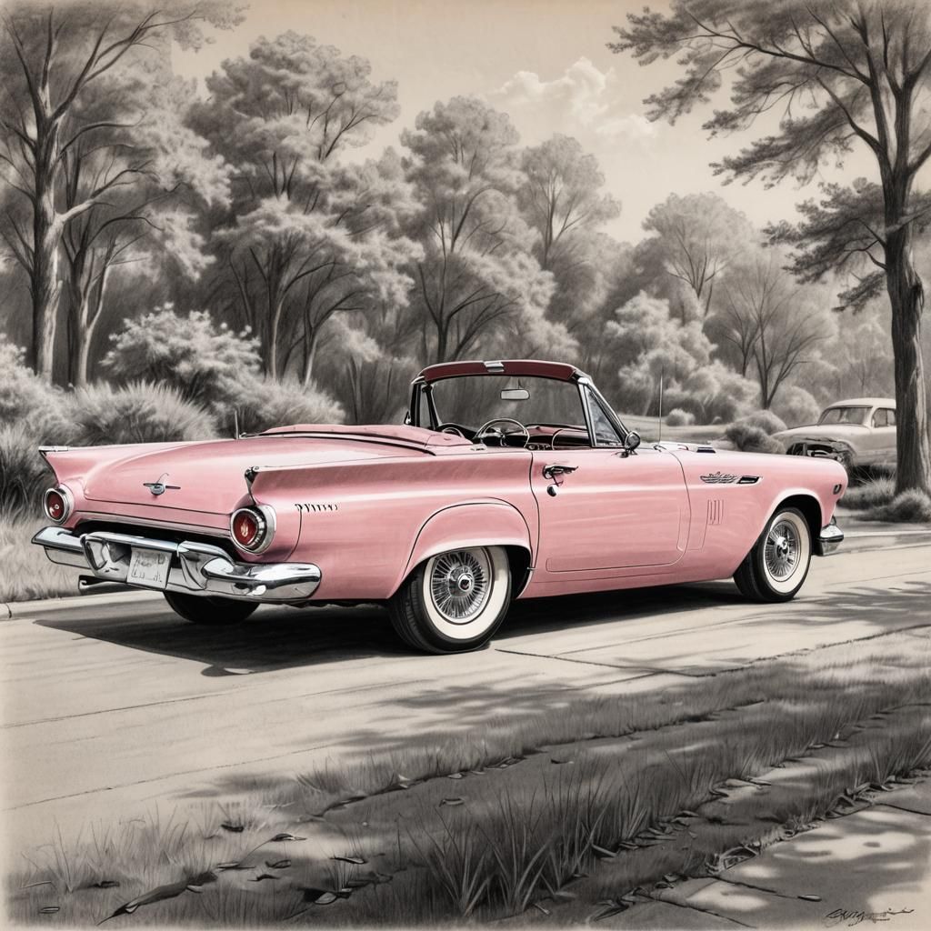 Pastel pink 1957 Ford Thunderbird