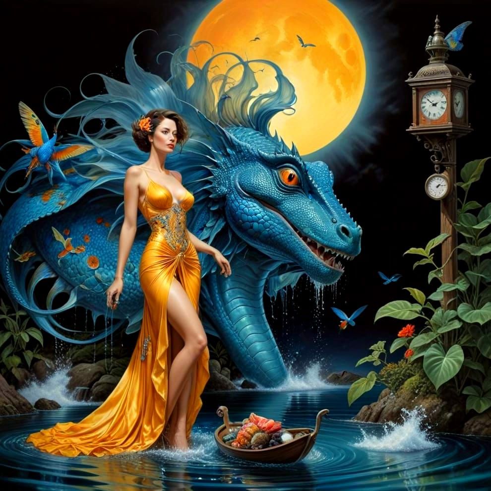 Elegant Mature Lady in a Vibrant Surreal Landscape