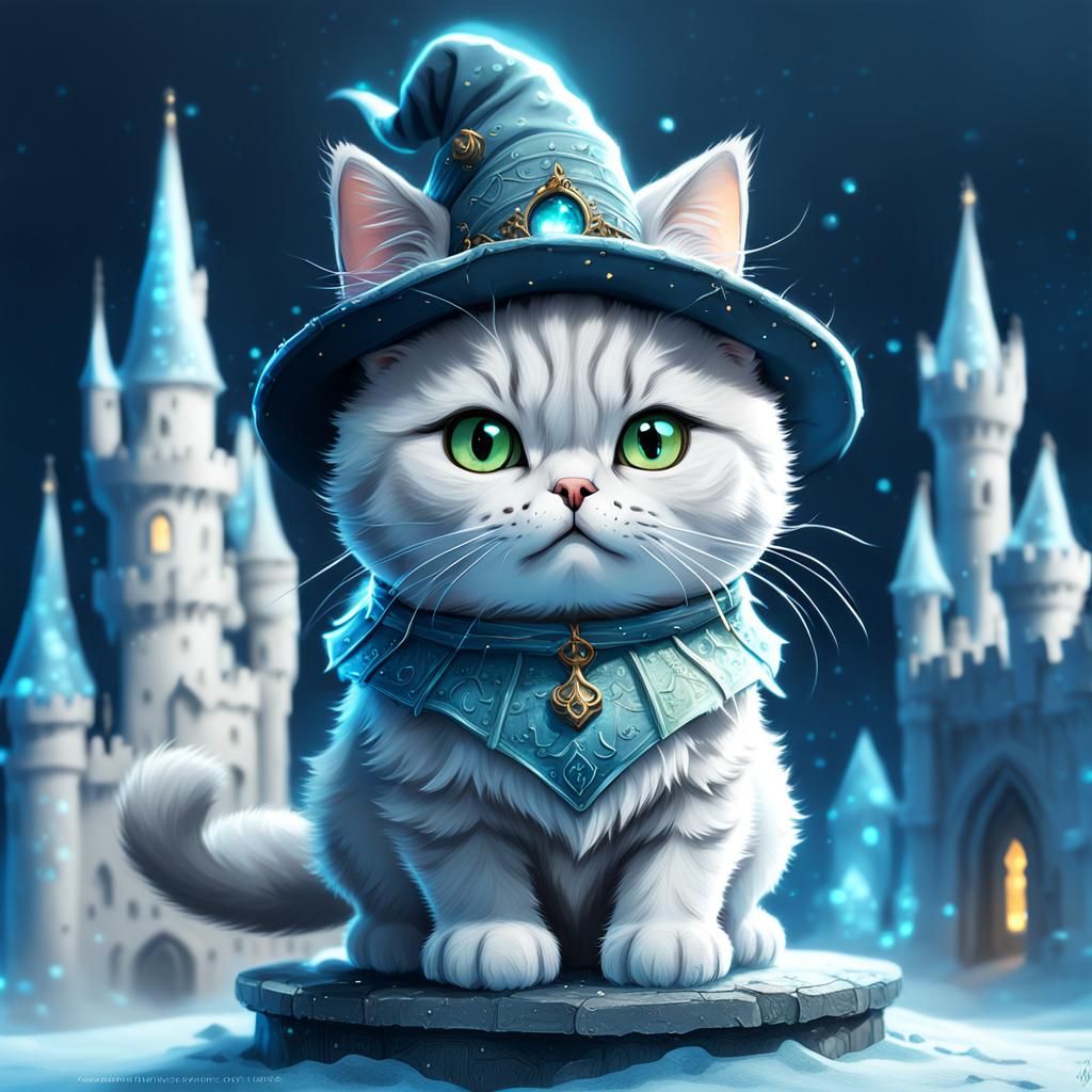 A whimsical adorable cute baby chibi fluffy wizard british shorthair ...