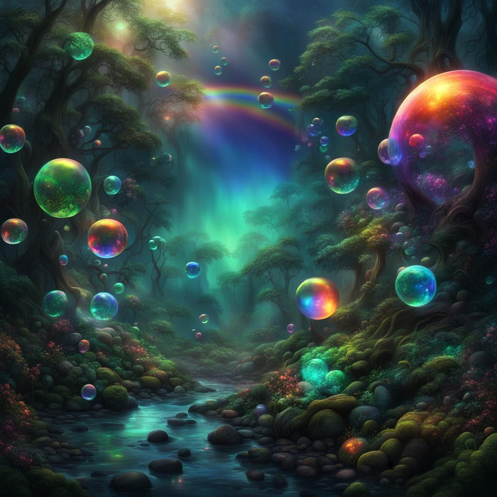 Dark rainforest opal rainbow luminescent bubbles misty whimsical romantic haunted  by @TheWhimsicalButtWind