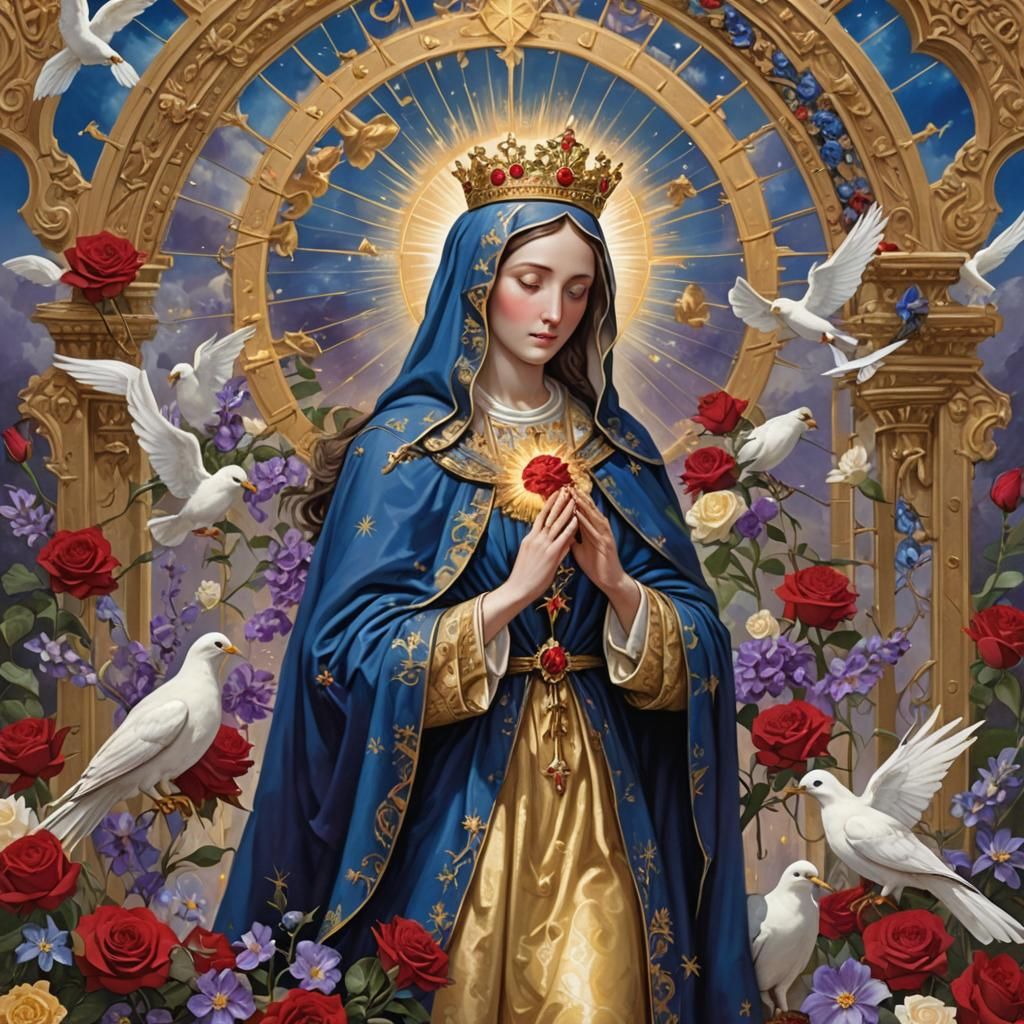 OUR LADY OF SORROWS AT GOLDEN GATES OF HEAVEN + GOLD CROWN +...