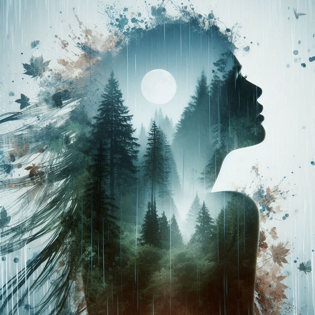 double exposure beautiful fantasy DALL-E 3 portrait landscap...
