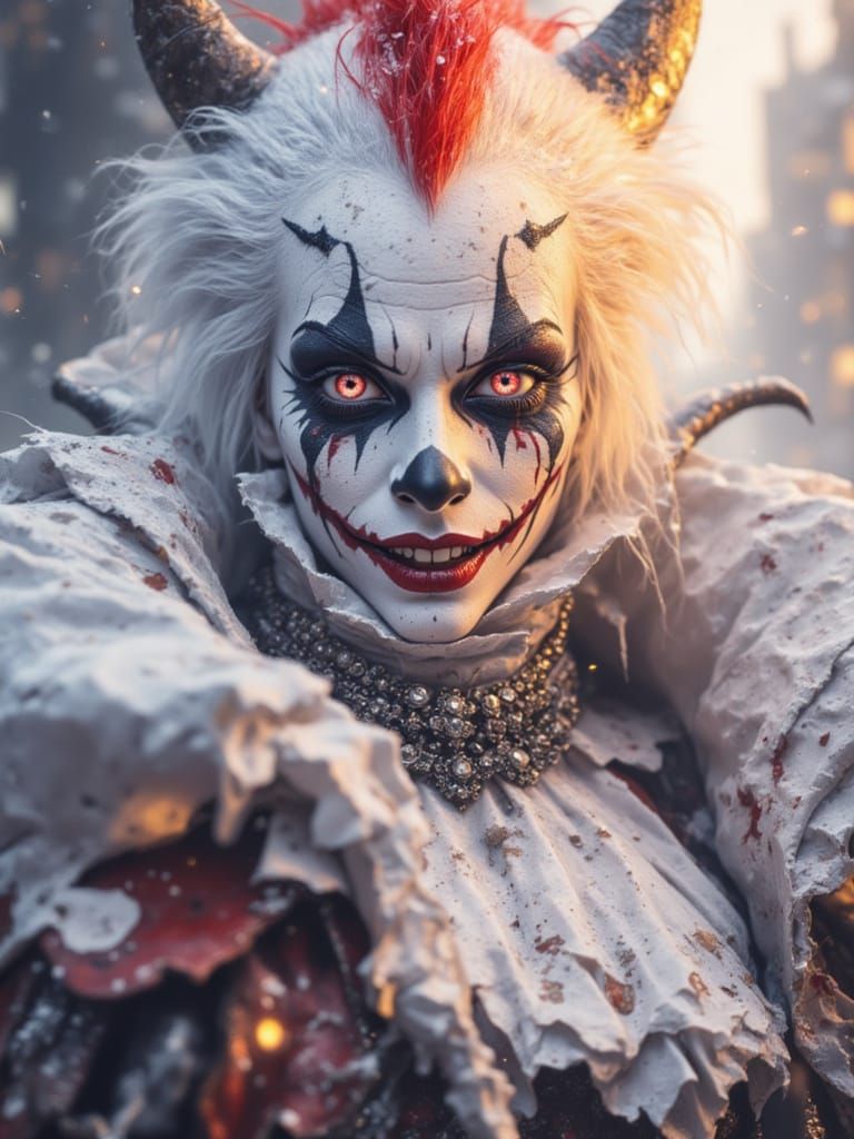 Sinister Clown King in Snowy Darkness