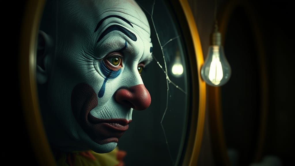close-up portrait of an old circus clown