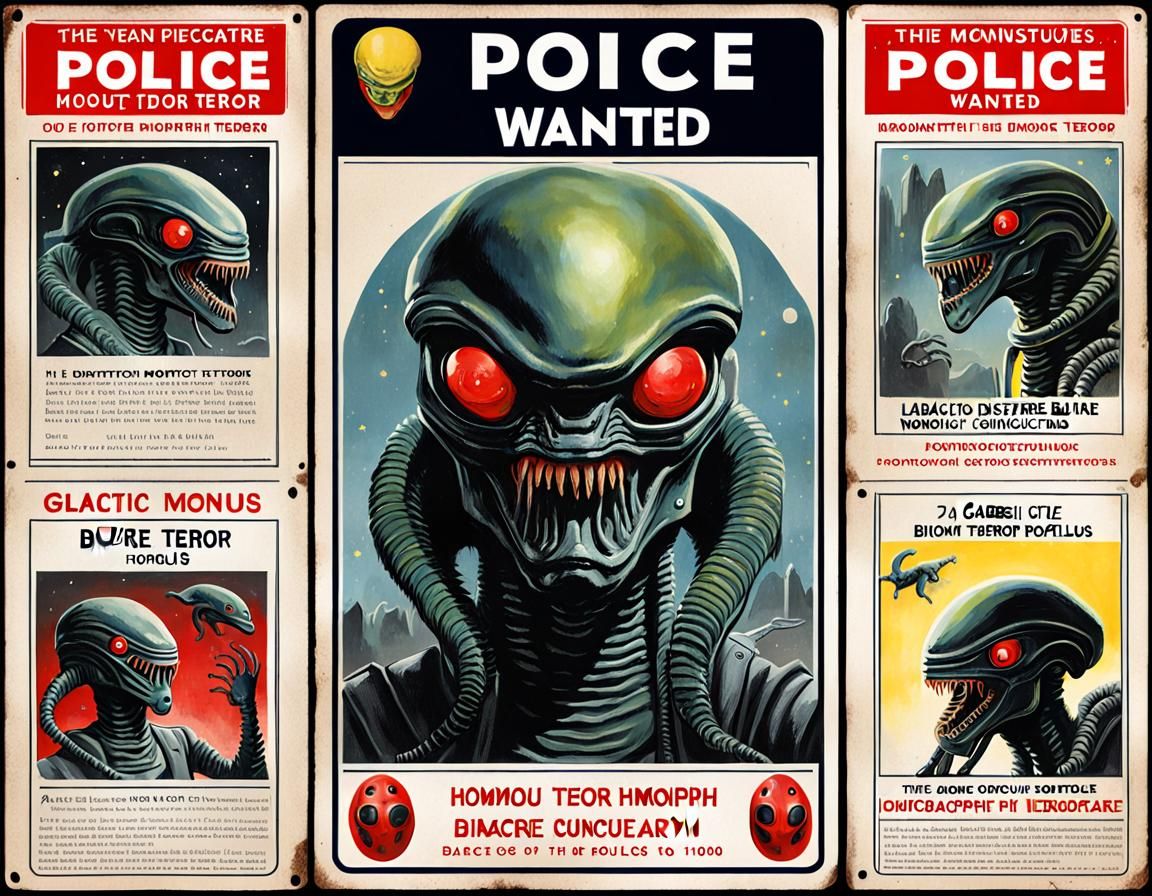Police wanted poster galactic monstrous bizarre xenomorph  by @Prisoner Lobotomy