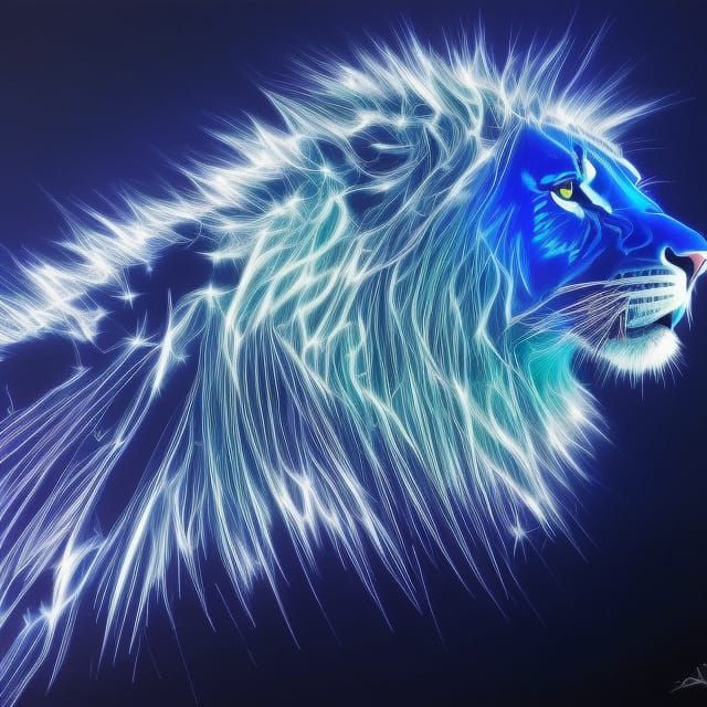 Portrait of a lion made of pure electrical energy  by @Gettafix