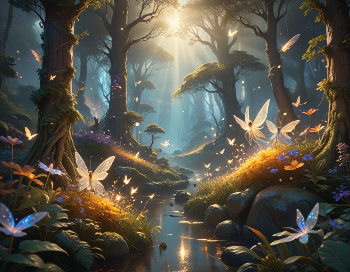 Ethereal Fantasy Fairies in a Misty, Magical Forest