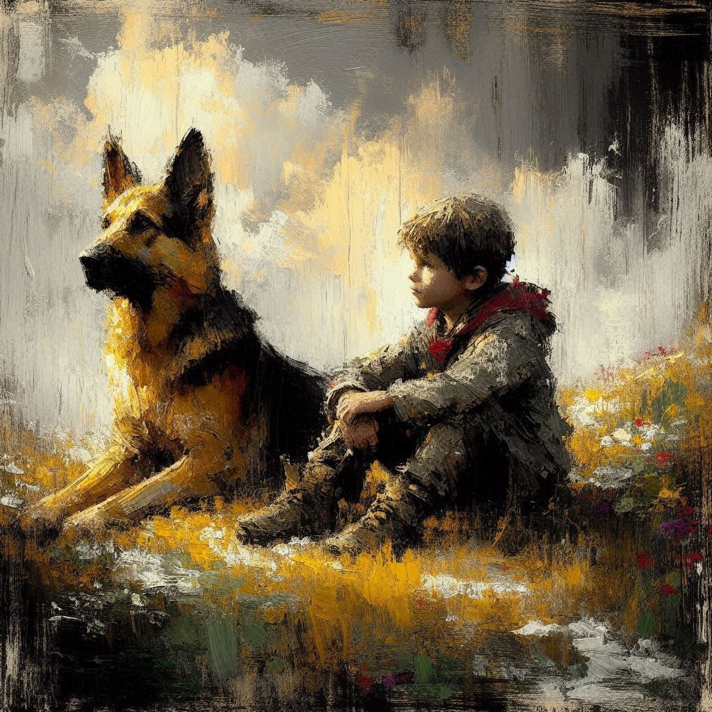 A boy and his German Shepherd