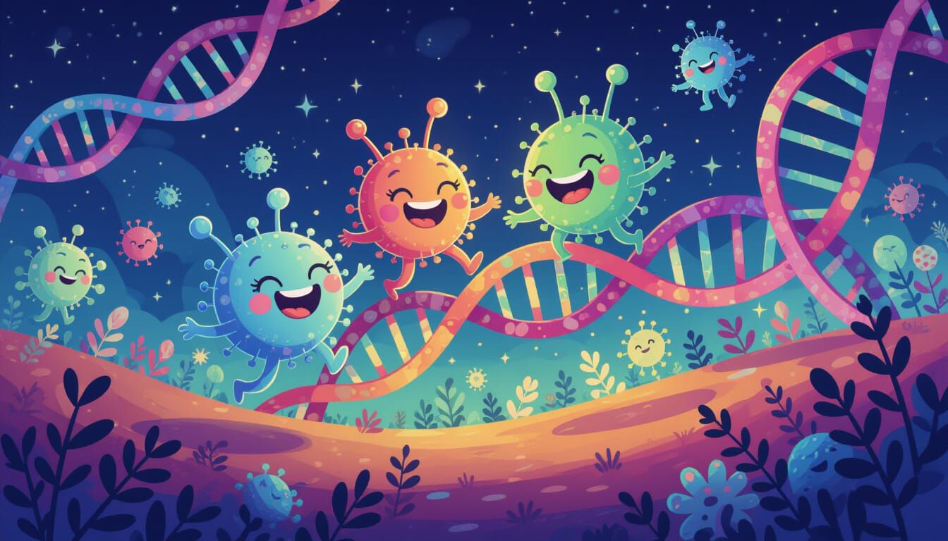 Microbes playing on some strands of DNA  by @Welgan Druid