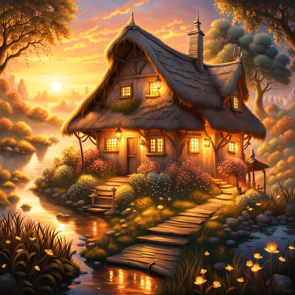 A charming wooden cottage   by @Juri AI Dreams 