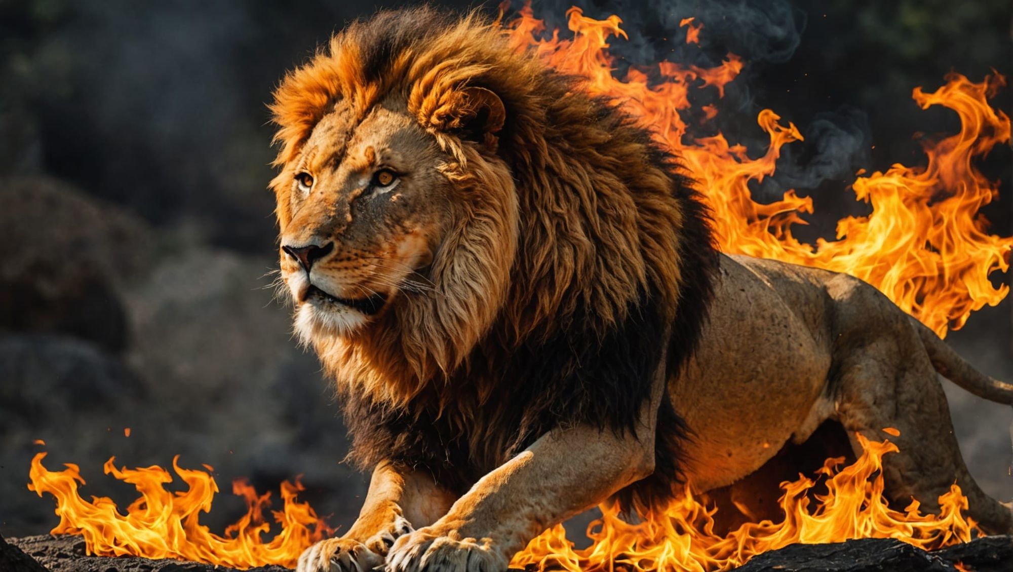 Lion in fire