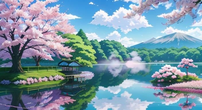 A ,BEAUTIFUL  LAKE, WITH A SAILBOAT ON THE LAKE,CENTERED, BL...