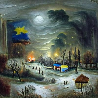 A painting of a wintry night in Ukraine