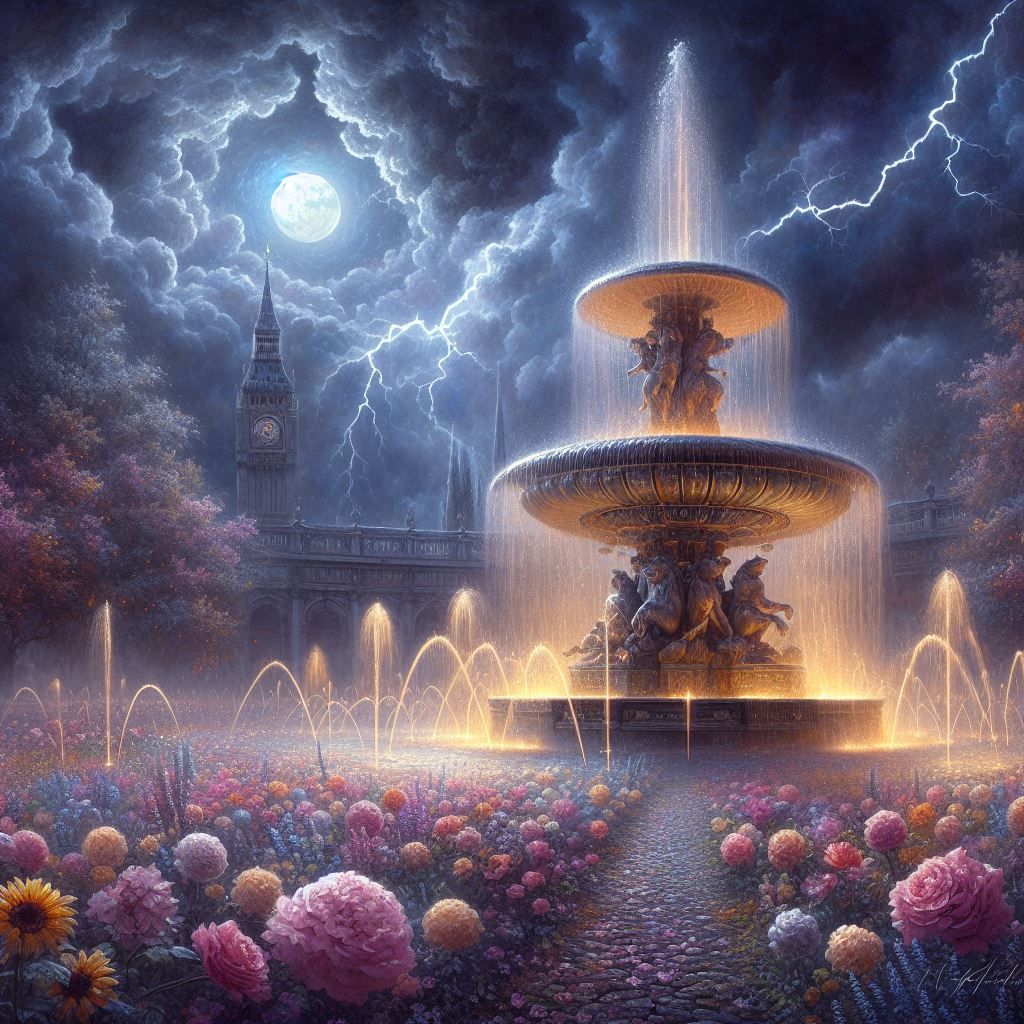 Water Fountain and Flowers