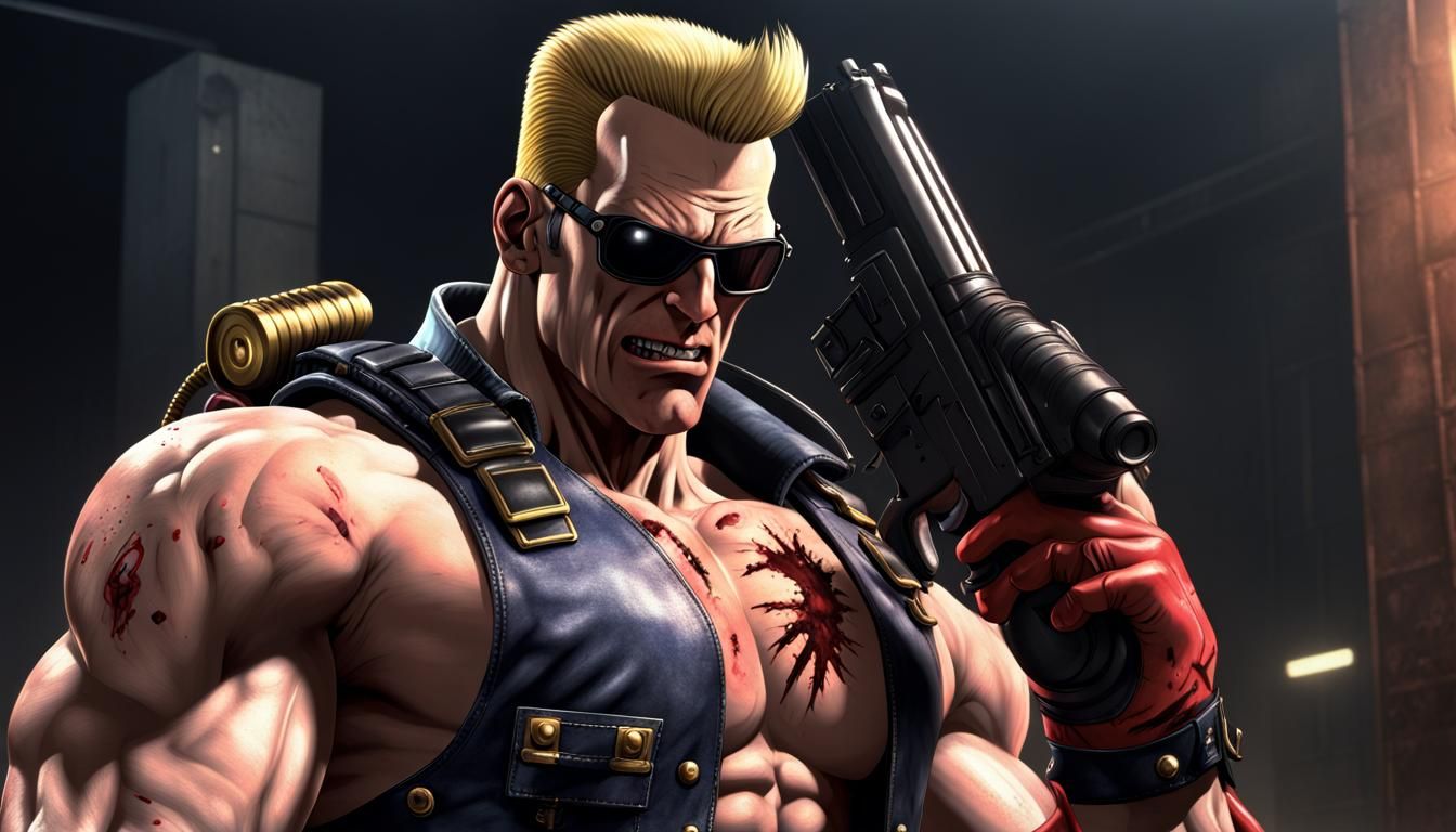 Duke Nukem in full growth anime 8k resolution horror