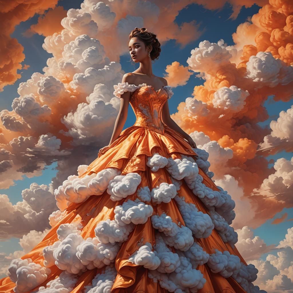 bright orange ballgown made of clouds  by @Fantasybookworm