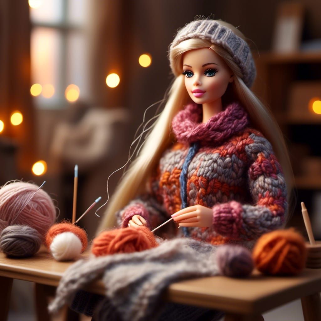 <lora:Barbie:1.0> Barbie knitting a pullover