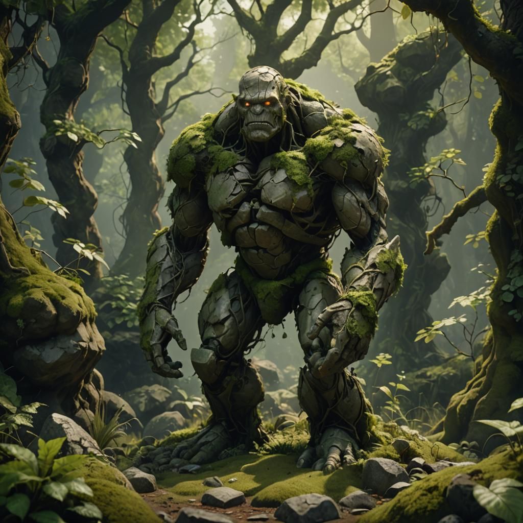 Epic Golem in Overgrown 3D Game Art
