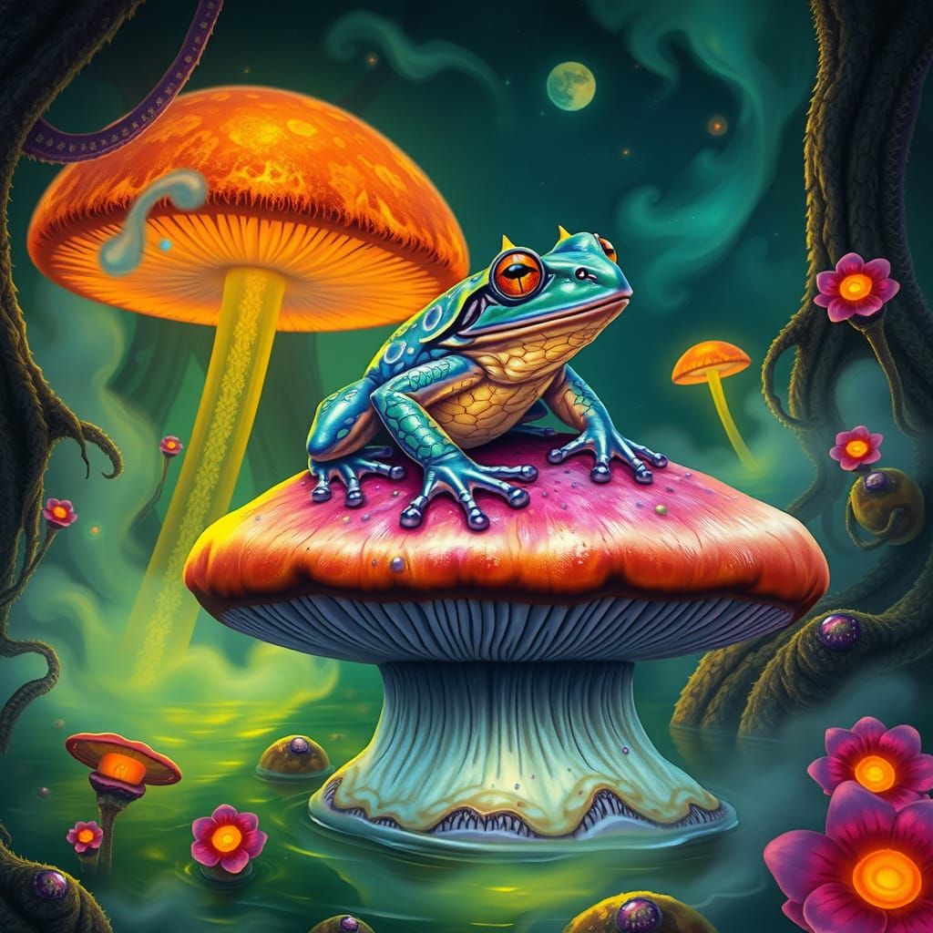 Just chillin! On a sumptuous glowing magic mushroom!