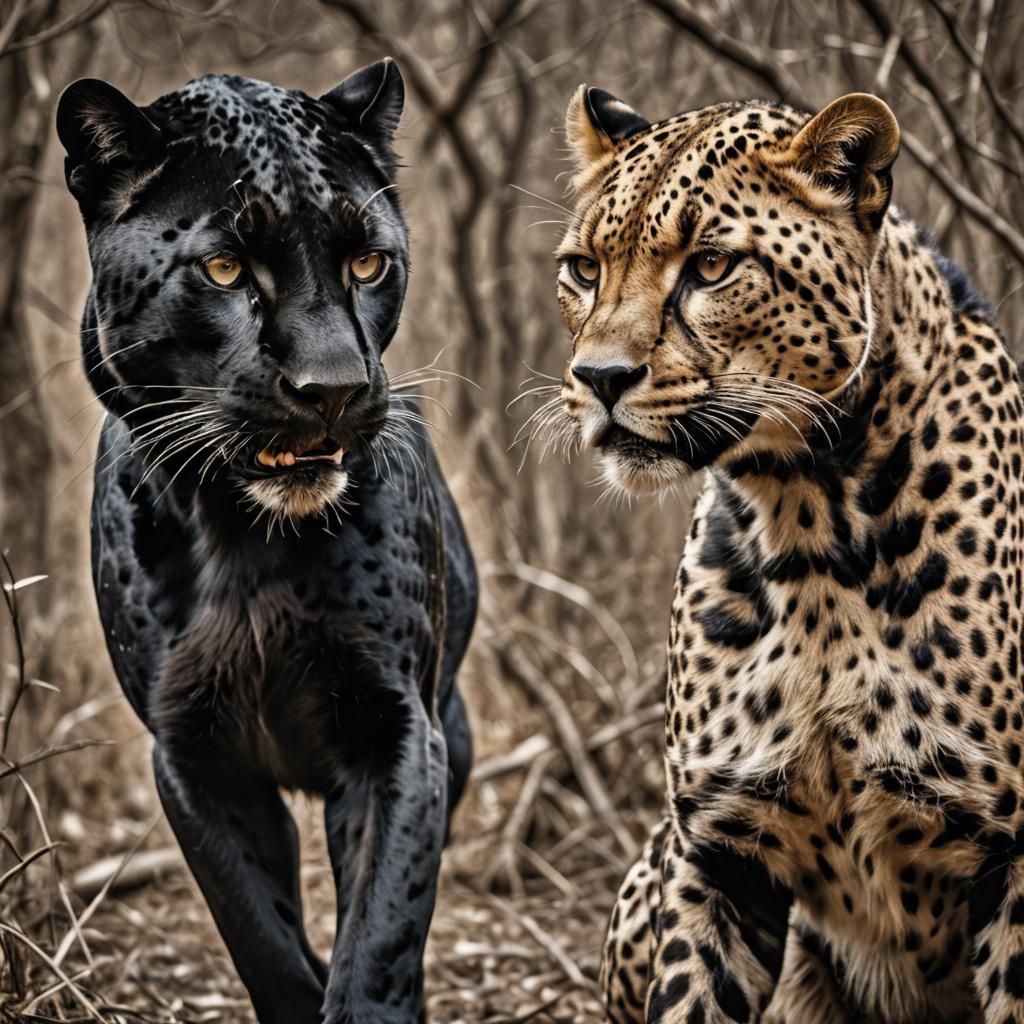 Hybrid Black Panther Cheetah Split Face Animal