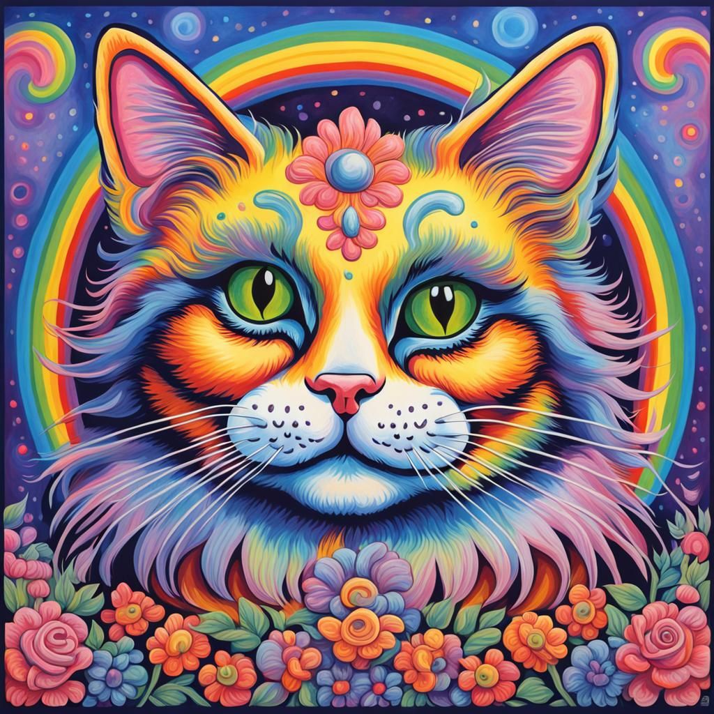 Cat by Louis Wain, Lisa Frank - AI Generated Artwork - NightCafe Creator