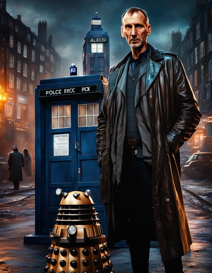 Christopher Eccleston with leather jacket Doctor and Dalek W...