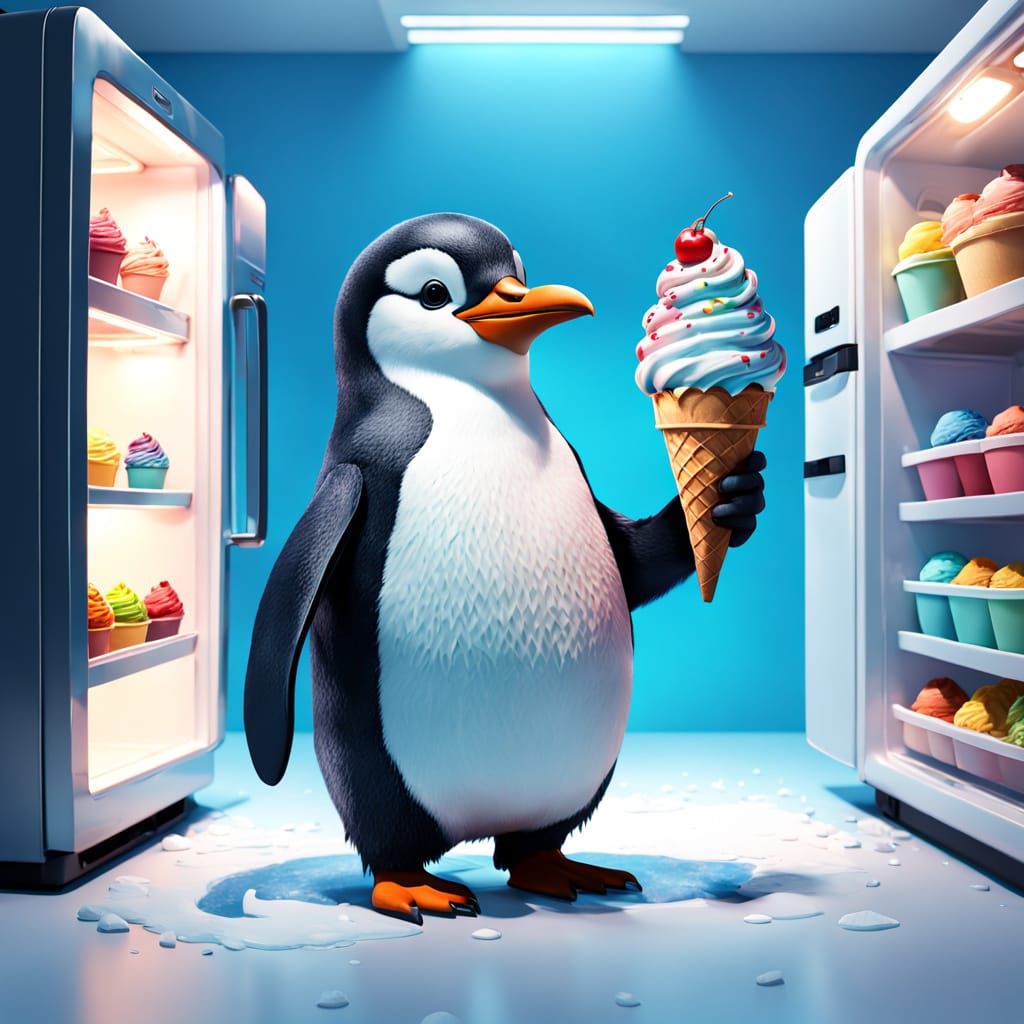 Penguin Delights in a Whimsical Ice Cream Haven