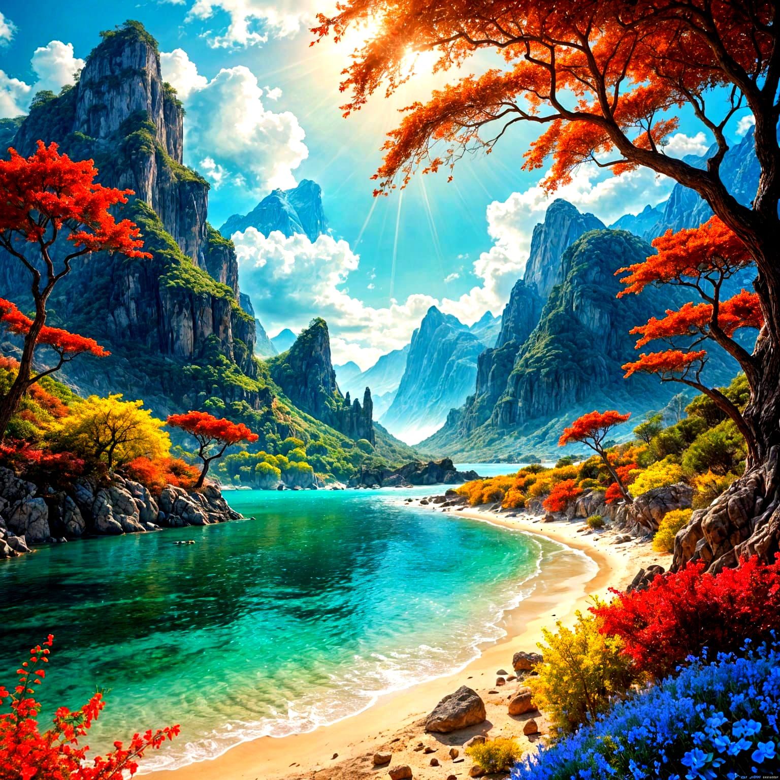 Surreal Red Sea and White Beach Landscape