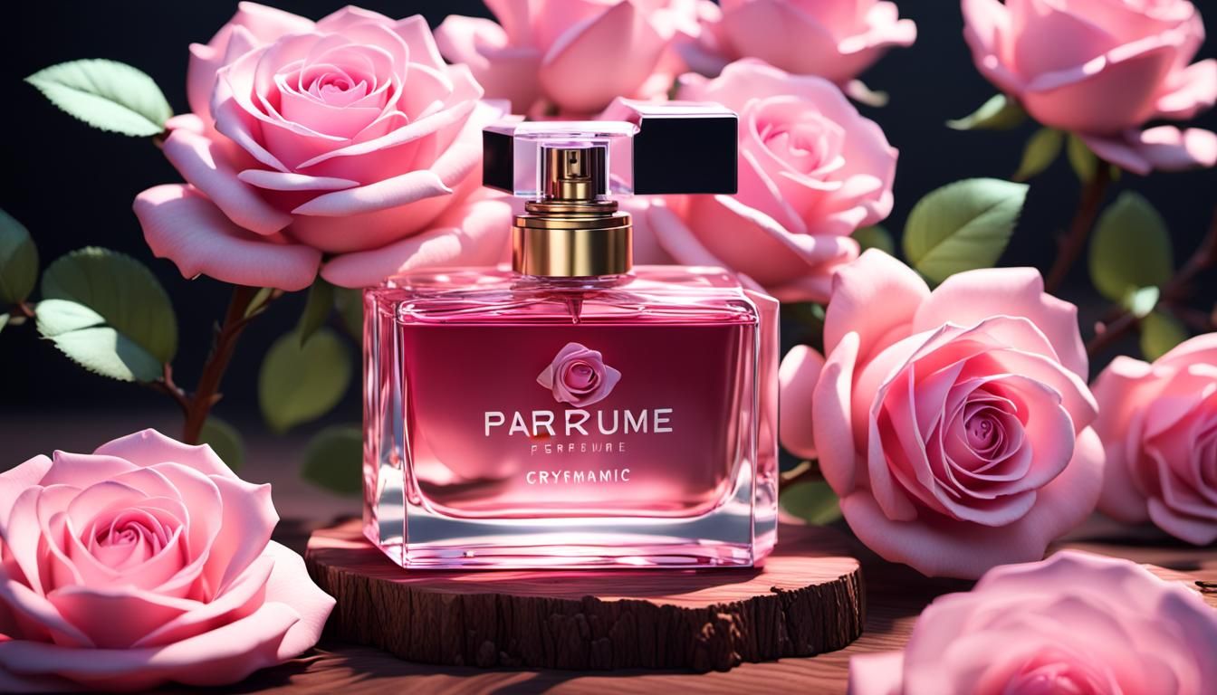 Elegant Pink Perfume with Roses in 3D
