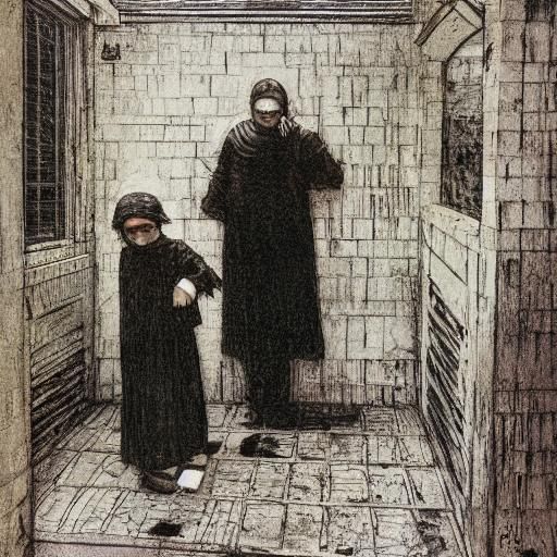 Monoprint of Sister Poverty in Waterhouse Style