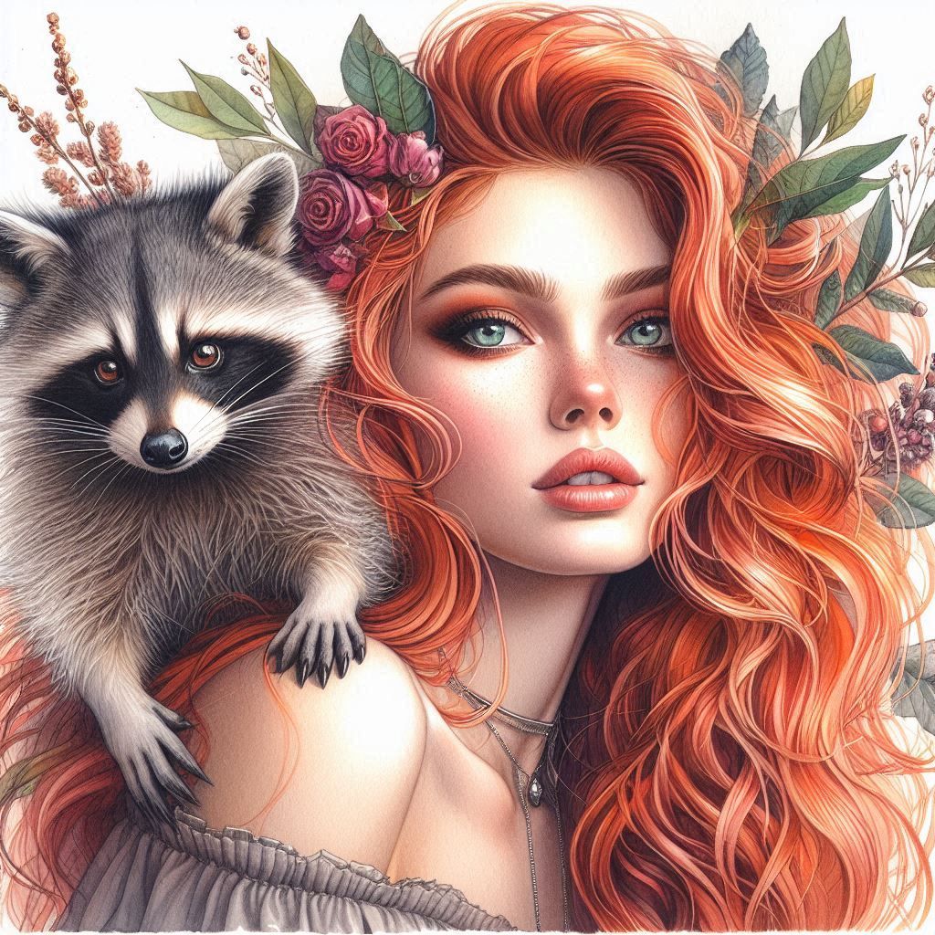 Beautiful Woman Holding A Racoon