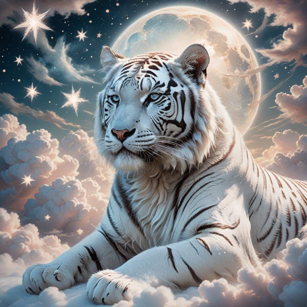 Ethereal White Tiger with Star in Fantasy Art