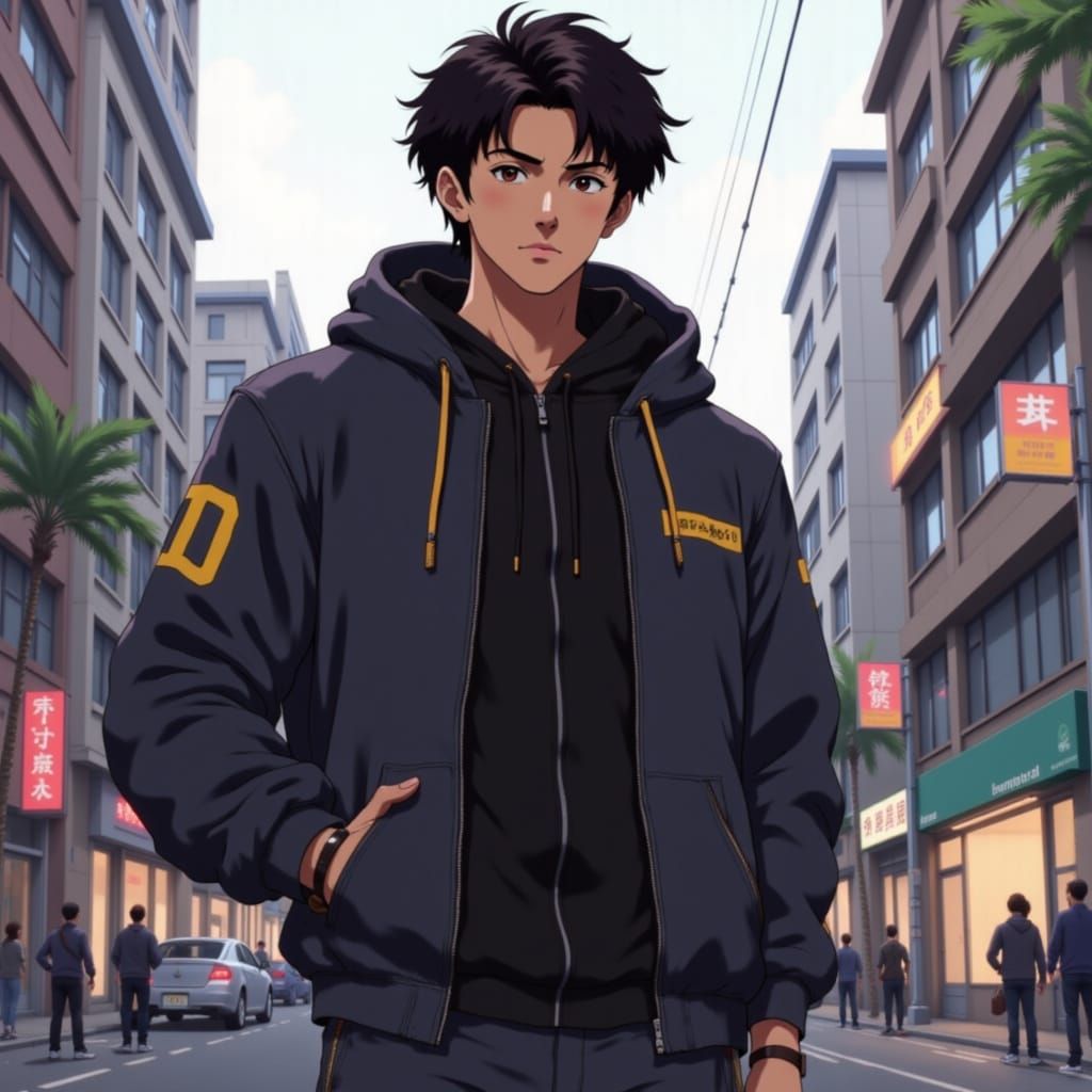 <lora:Anime Outfits:1.0>jacket man