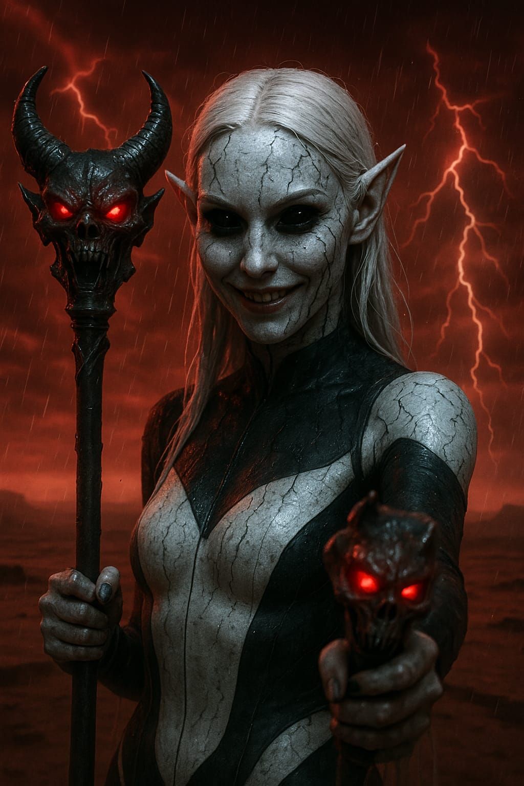 Creepy and stunning creation I just made of evil sweet demoness hollow Towa standing in a desolate desert landscape insp...