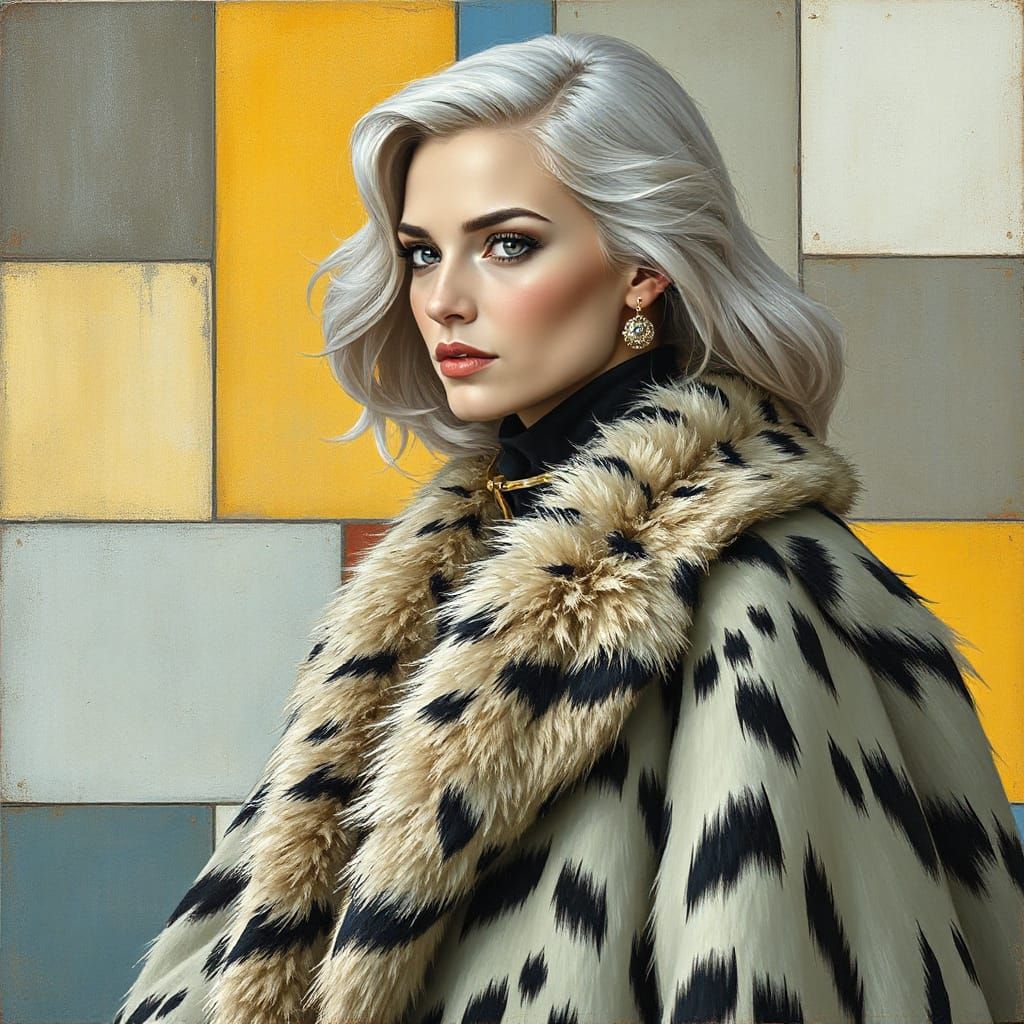 Emma Frost Wearing the Pelts of Her Enemies in the Style of Piet Mondrian