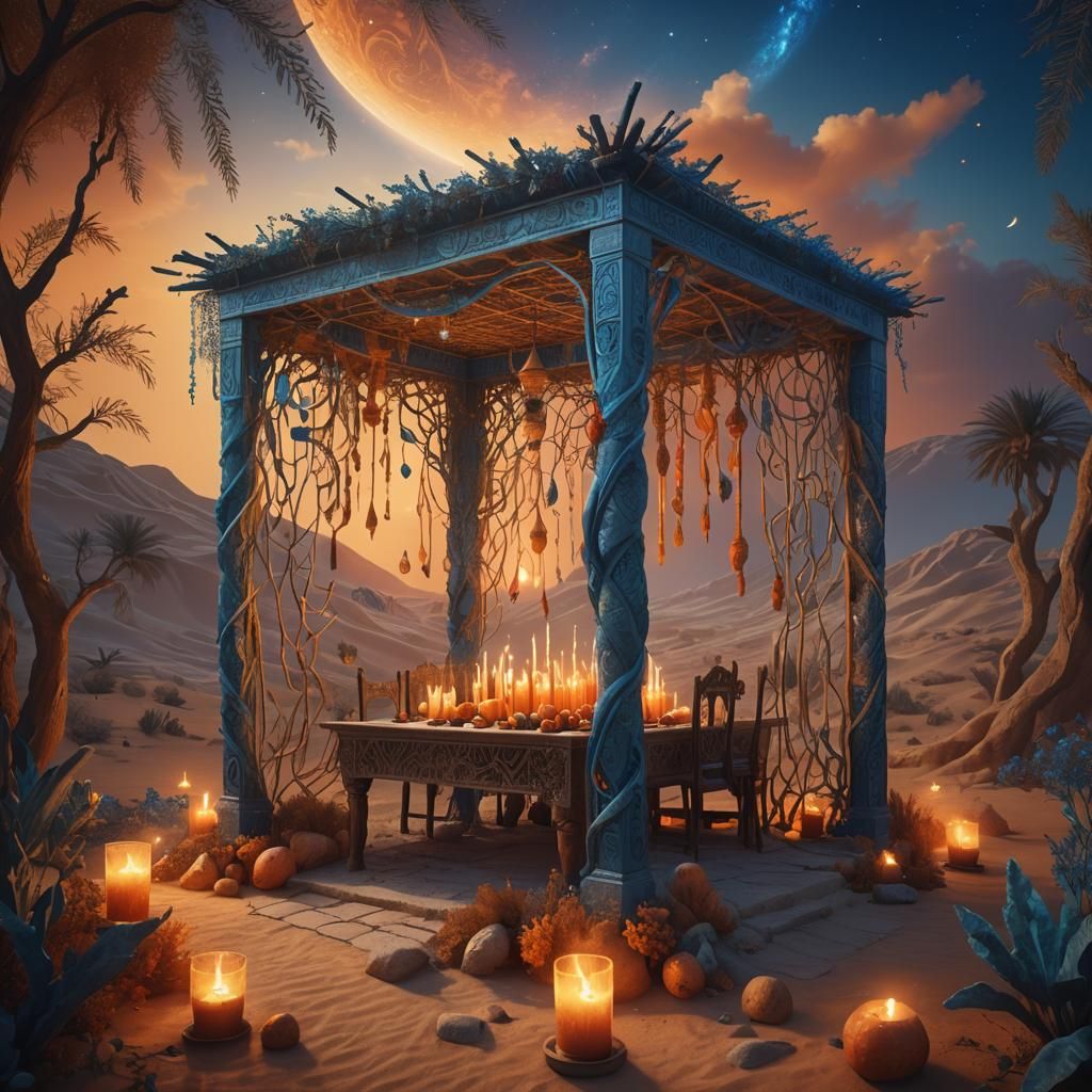 Ethereal Sukkah in Mystical Desert, Surreal Digital Art