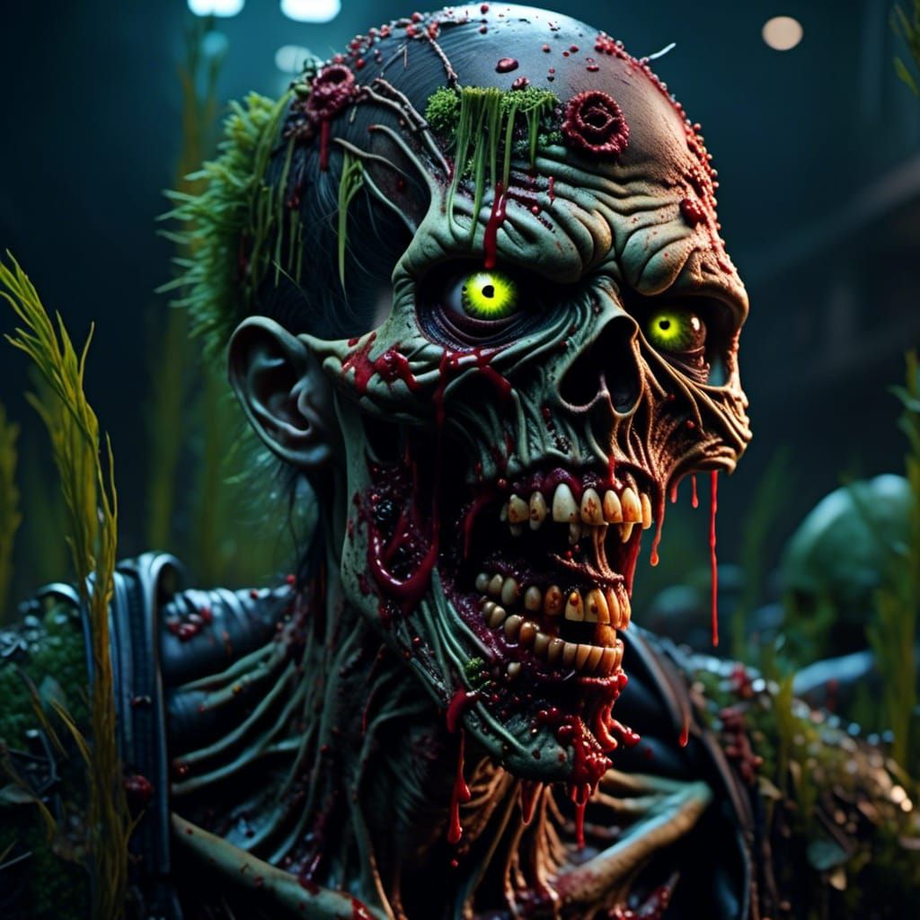 A futuristic zombie from the swamps of Louisiana, highly det...