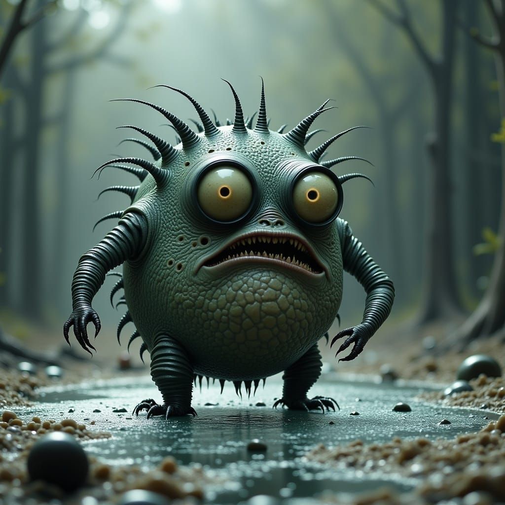 <lora:Fahrvergnuegen:1.0> The Squonk is an ugly warty beast, so shy and ashamed of its appearance that, when caught, it will dissolve into a...