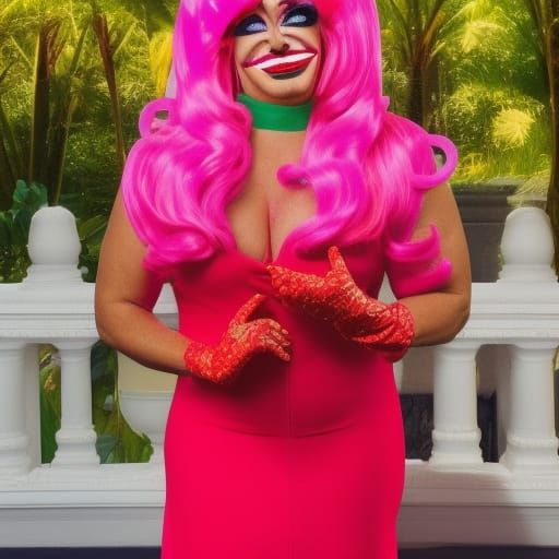 Ron DeSantis dress as a drag queen, in a bright pink wig, re...