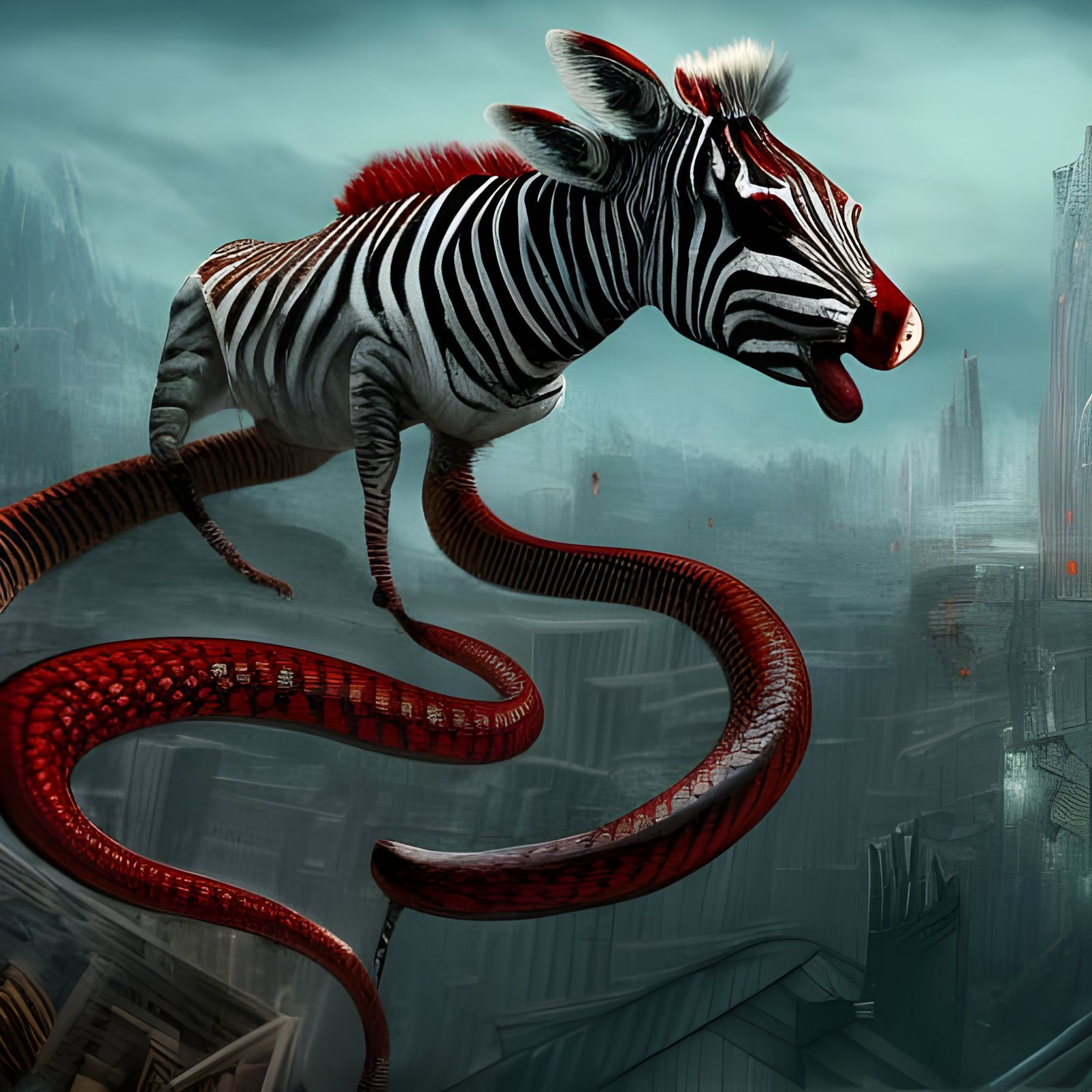 infected zebra eats snake in a city of blood - AI Generated Artwork ...