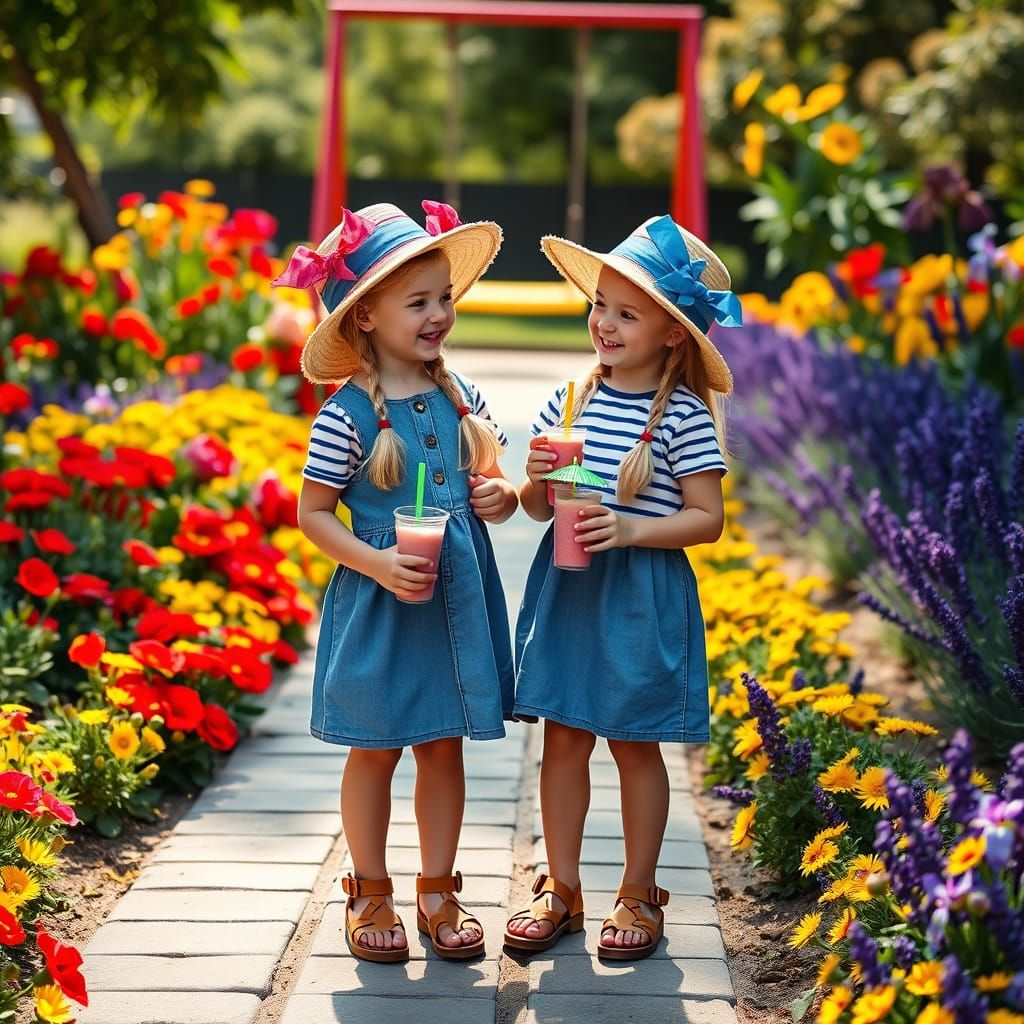 Two Young Friends Share a Secret in Vibrant City Playground