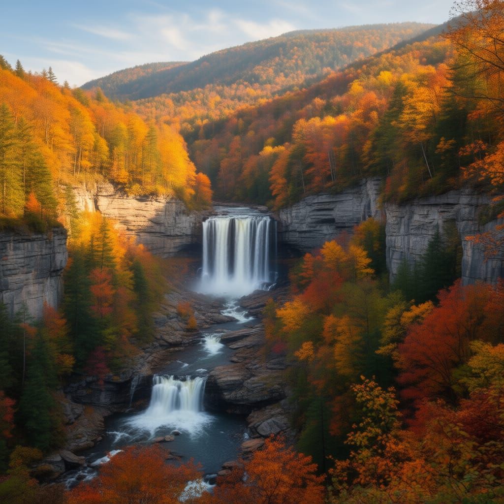 Waterfalls in the Cook forest area of the Allegheny mountains in Pennsylvania with a...