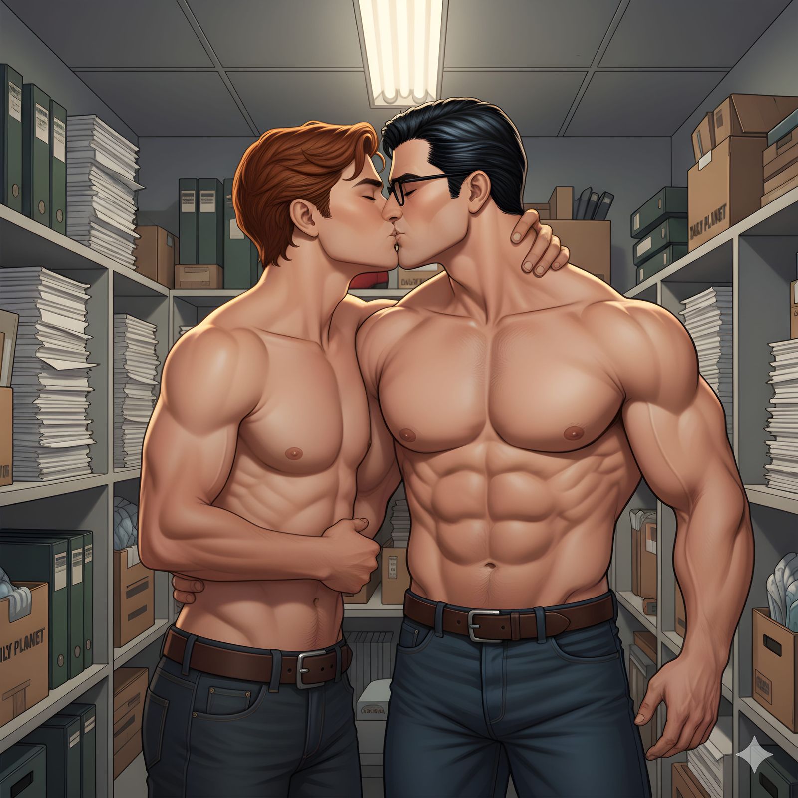 Jimmy Olsen & Clark Kent (kissing in the closet)