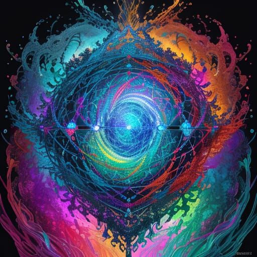 DNA Strands Intertwine in Vibrant Splash Art