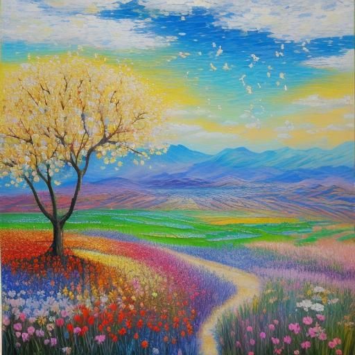 Spring Blossoms: Neo-Impressionist Oil Painting