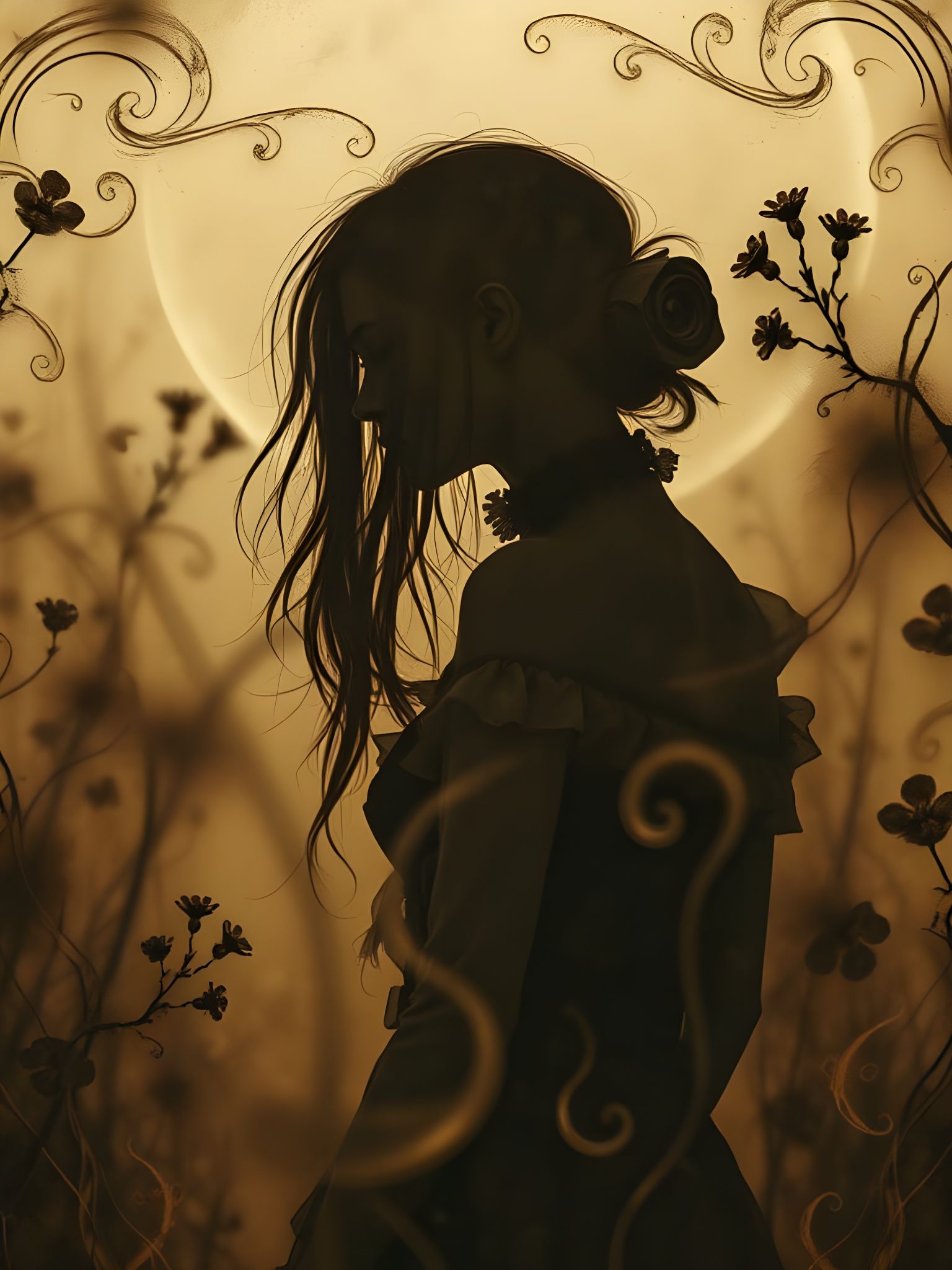 Surrealist Gothic Shadow Figure in Sepia Tones