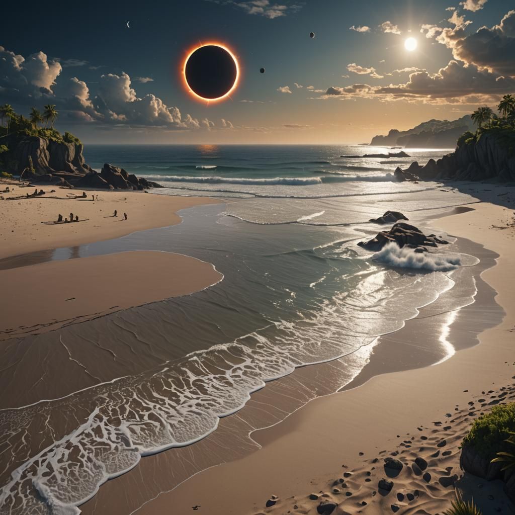 A beach during a solar eclipse.
