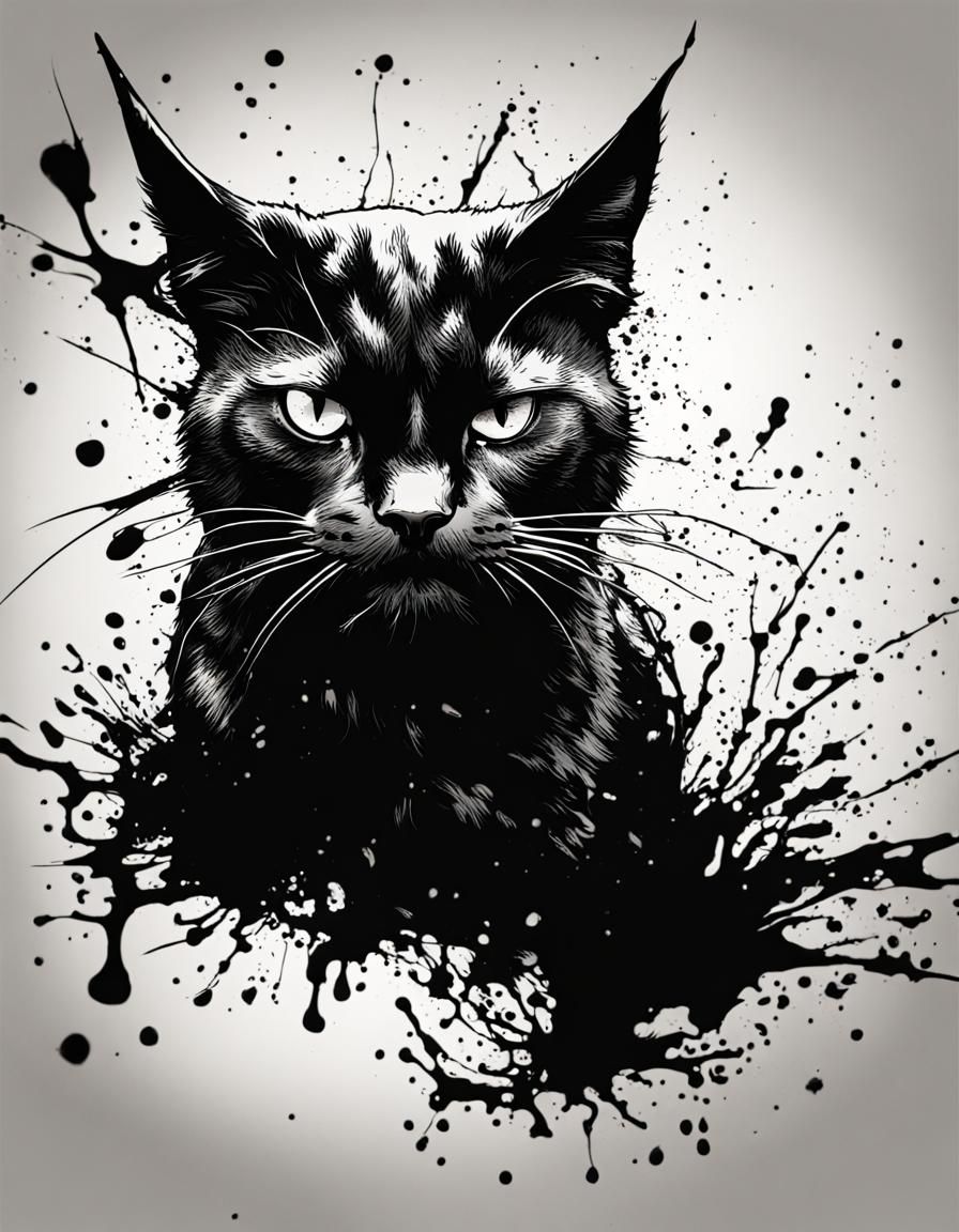 black angry cat inked splash  by @Alexander 